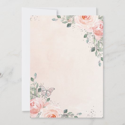 Quinceañera Blush Pink Rose Butterfly Crown Einladung (Rückseite)