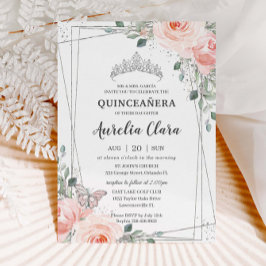 Quinceañera Blush Pink Rose Butterfly Crown Einladung