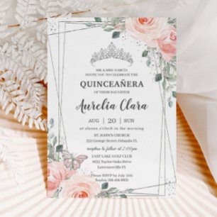 Quinceañera Blush Pink Rose Butterfly Crown Einladung