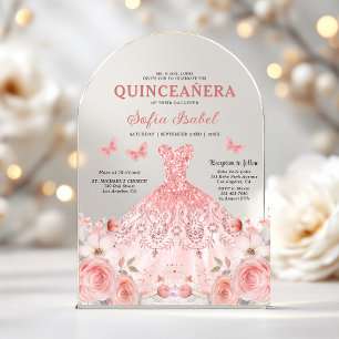Quinceañera Blush Pink Rose Floral Butterfly Acryleinladungen