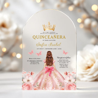 Quinceañera Blush Pink Rose Floral Butterfly Acryleinladungen