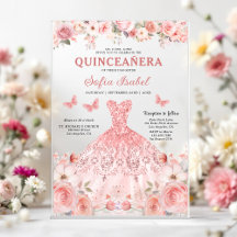 Quinceañera Blush Pink Rose Floral Butterfly