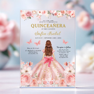 Quinceañera Blush Pink Rose Floral Butterfly Acryleinladungen