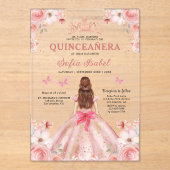Quinceañera Blush Pink Rose Floral Butterfly Acryleinladungen (Vorderseite)