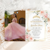 Quinceañera Blush Pink Rose Floral Butterfly Foto Einladung