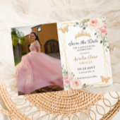 Quinceañera Blush Pink Rose Floral Butterfly Foto Save The Date