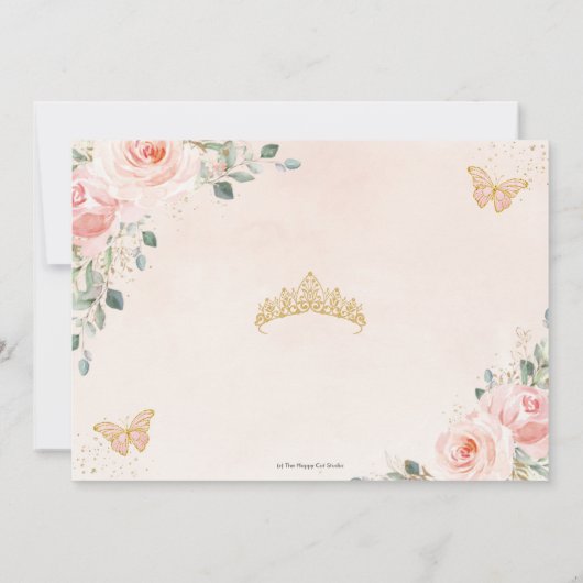 Quinceañera Blush Pink Rose Floral Butterfly Foto Save The Date (Rückseite)