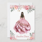 Quinceañera Blush Pink Rose Floral Butterfly Tiara Einladung (Rückseite)
