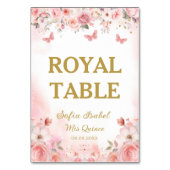 Quinceañera Blush Pink Rose Floral Butterfly Tischnummer (Rückseite)