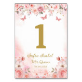 Quinceañera Blush Pink Rose Floral Butterfly Tischnummer (Rückseite)