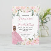 Quinceañera Blush Pink Rose Floral Tiara Einladung (Stehend Vorderseite)