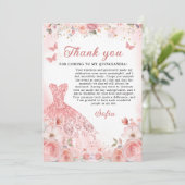 Quinceañera Blush Pink Rose Floral Vielen Dank Dankeskarte (Stehend Vorderseite)