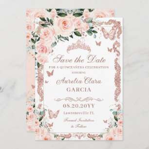 Quinceañera Blush Pink Rose Gold Butterfly Save The Date