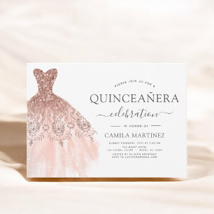 Quinceanera Blush Pink - Rose Gold Glitzer Sparkon Einladung