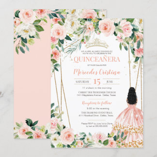 Quinceanera Blush Pink Rose Gold, Mädchen in Grün  Einladung