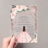 Quinceañera Blush Pink Rose Gold Prinzessin Acryleinladungen (Insitu (Handheld))