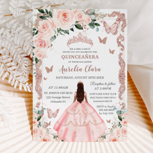 Quinceañera Blush Pink Rose Gold Prinzessin Einladung