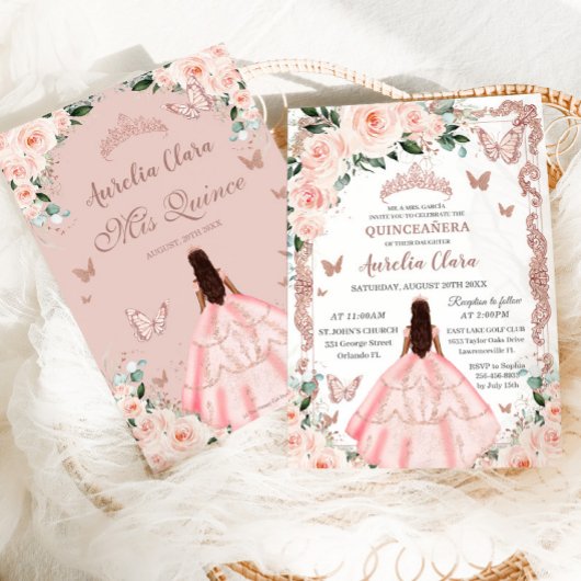 Quinceañera Blush Pink Rose Gold Prinzessin Einladung