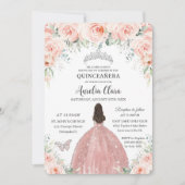 Quinceañera Blush Pink Rose Prinzessin Silver Einladung (Vorderseite)