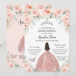 Quinceañera Blush Pink Rose Prinzessin Silver Einladung