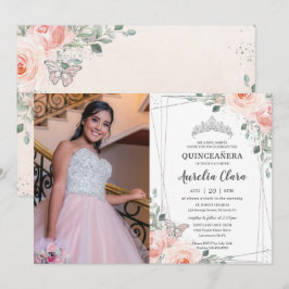 Quinceañera Blush Pink Rose Schmetterling Foto Einladung