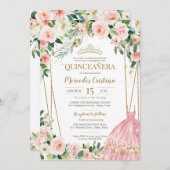 Quinceanera Blush Pink Roses und Gold Pearl Tiara Einladung (Vorne/Hinten)