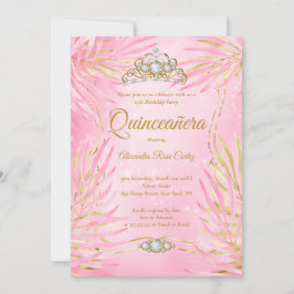 Quinceanera Blush Pink Tiara Palms Geburtstagspart Einladung