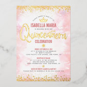 Quinceañera Blush Pink Wasserfarbe Krone Real Gold Folieneinladung (Vorderseite)