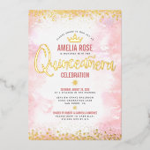 Quinceañera Blush Pink Wasserfarbe Krone Real Gold Folieneinladung (Vorderseite)