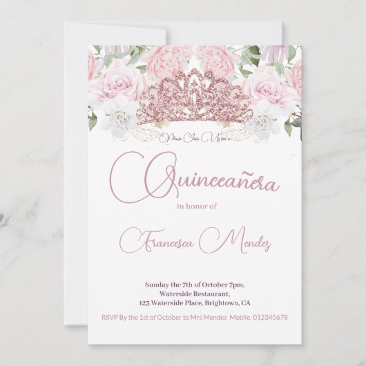 Quinceanera Blush Pink Watercolor Einladung (Vorderseite)