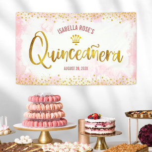 Quinceañera Blush Pink Watercolor Gold Willkommen Banner