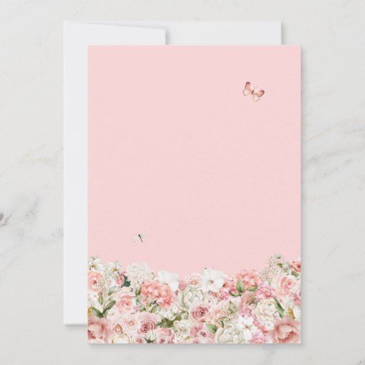 Quinceanera Blush Pink White Floral & Butterfly In Einladung (Rückseite)
