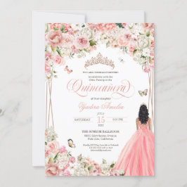 Quinceanera Blush Pink White Floral & Butterfly In Einladung