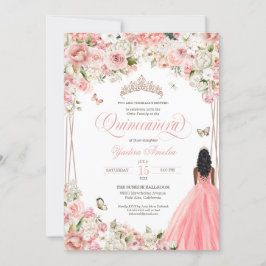 Quinceanera Blush Pink White Floral & Butterfly In Einladung