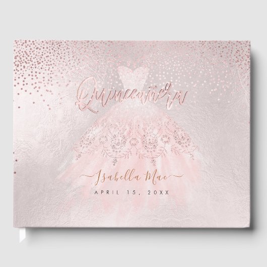 Quinceanera Blush Prinzessin Glitzer Gown+Confetti Gästebuch (Vorderseite)