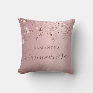 Quinceanera Blush Rosa Monogramm Name Funkeln Kissen