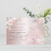 Quinceanera Blush Rose Glitzer Platterbsen Einladung (Stehend Vorderseite)