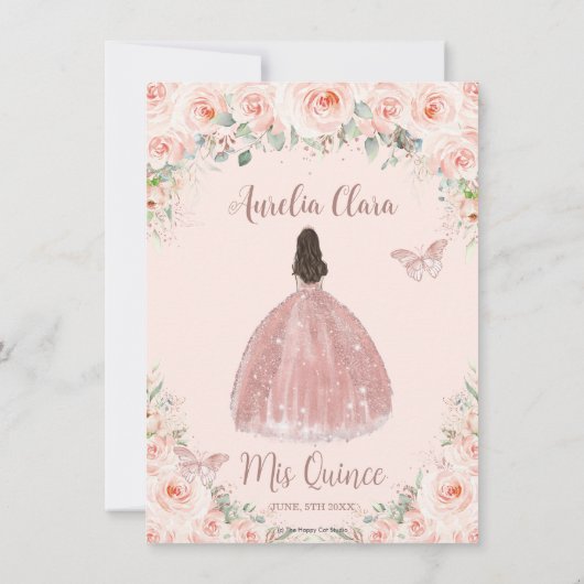 Quinceañera Blush Rose Gold Dama Vorschlag Einladung (Rückseite)