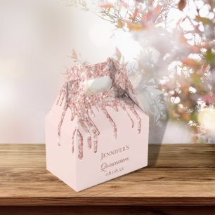 Quinceanera Blush Rose Gold Glitzer Tropfen Name Geschenkschachtel