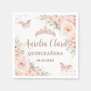 Quinceanera Blush Rose Gold Schmetterlinge Serviette