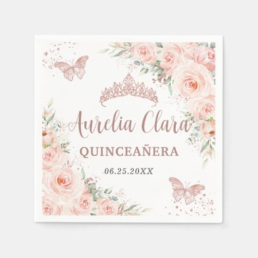 Quinceanera Blush Rose Gold Schmetterlinge Serviette (Vorderseite)