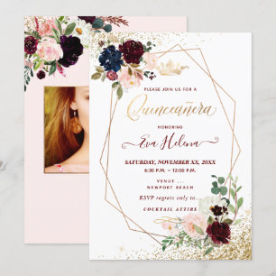 Quinceañera, Blush Wasserfarben Blumen Prinzessin Einladung