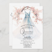 Quinceañera | Blütenblaue, rosa Blüten Einladung (Vorne/Hinten)