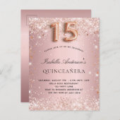Quinceanera Blütenrose Rosa Glitzer Staub Einladungspostkarte (Vorne/Hinten)