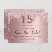 Quinceanera Blütenstaub in Rosa Silberstaub Save t Ankündigungspostkarte (Vorne/Hinten)