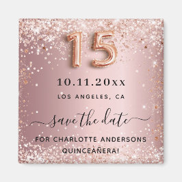 Quinceanera Blütenstaub Rosa Glitzer Save the Date Magnet