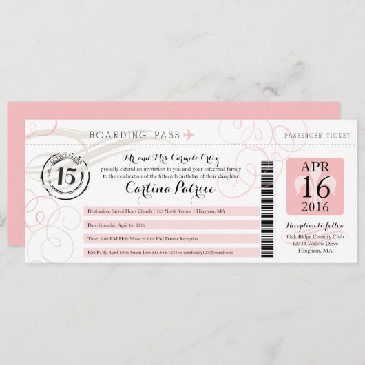 Quinceanera | Boarding Pass Einladung (Vorne/Hinten)