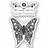 Quinceanera Boho Butterfly Schwarz und Weiß Aufkleber (Vorderseite)