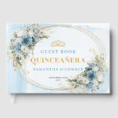 Quinceañera Boho Guest Book Pale Blue Gold Leaves Gästebuch (Vorderseite)