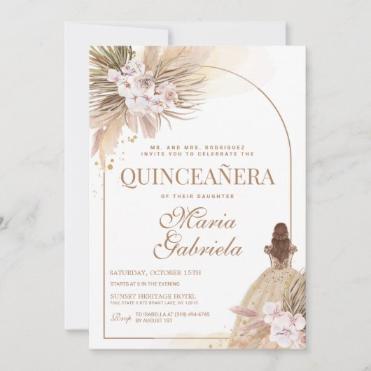 Quinceanera Boho Pampas Floral Mis Quince Anos Einladung (Vorderseite)